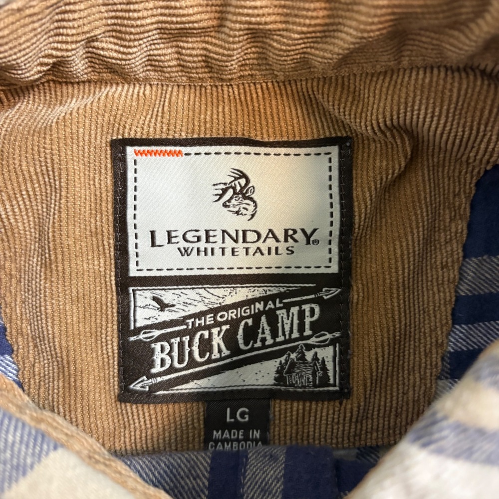 Legendary Whitetails Buck Camp Large Blue Tan Plaid Flannel Button Down Shirt - Picture 5 of 8
